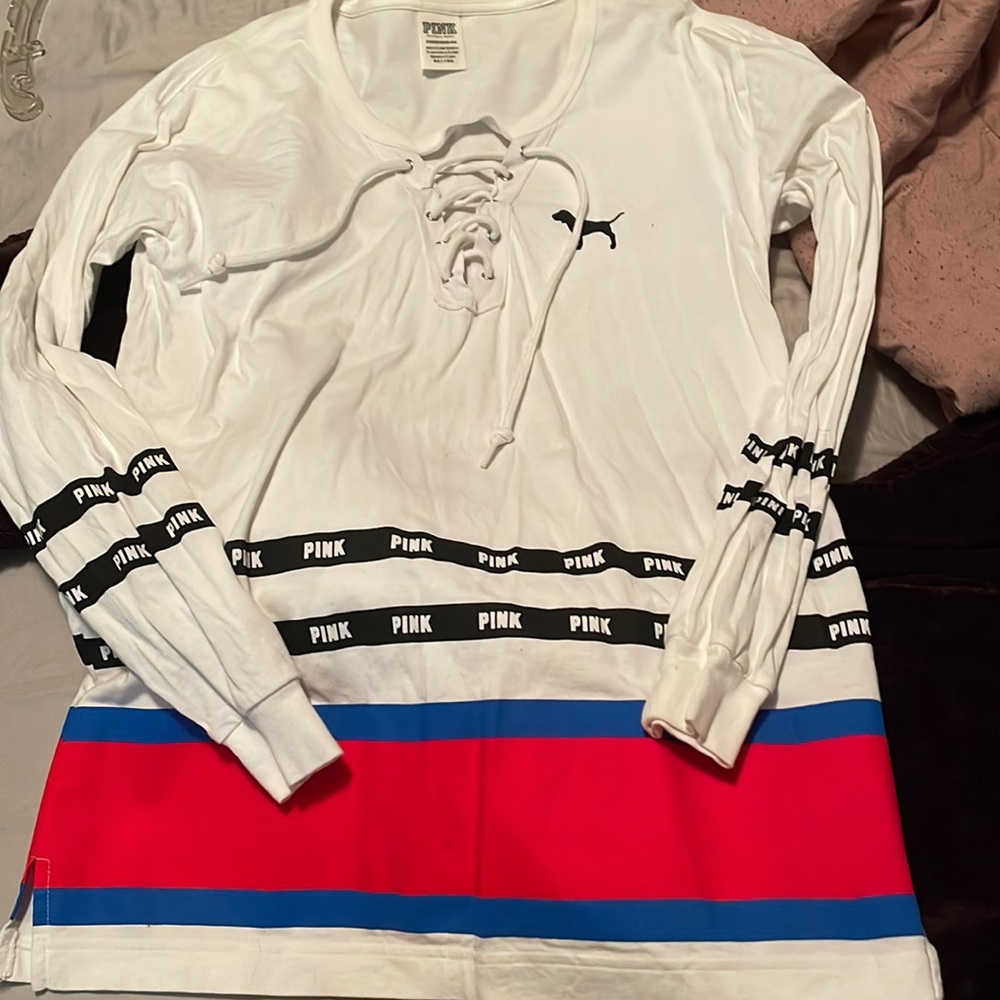 Red/white and blue pink (Victoria secret) long sleeve shirt